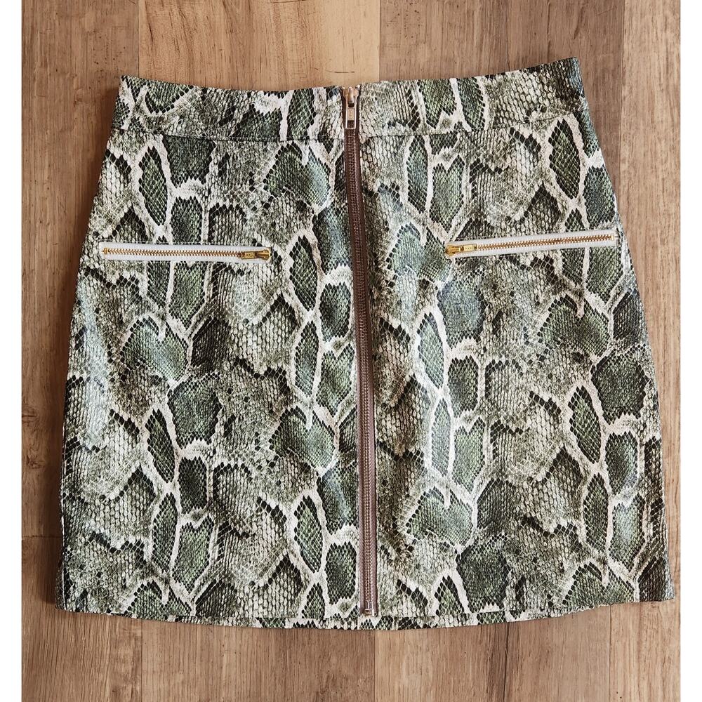Song of Style Green Snake Skin Mod GO-GO Front Zip Mini Skirt Sm Cicily EUC